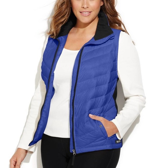 Calvin Klein Performance Quilted Puffer Vest Down Top Coat Jacket Blue 0X Nwt - Picture 1 of 2
